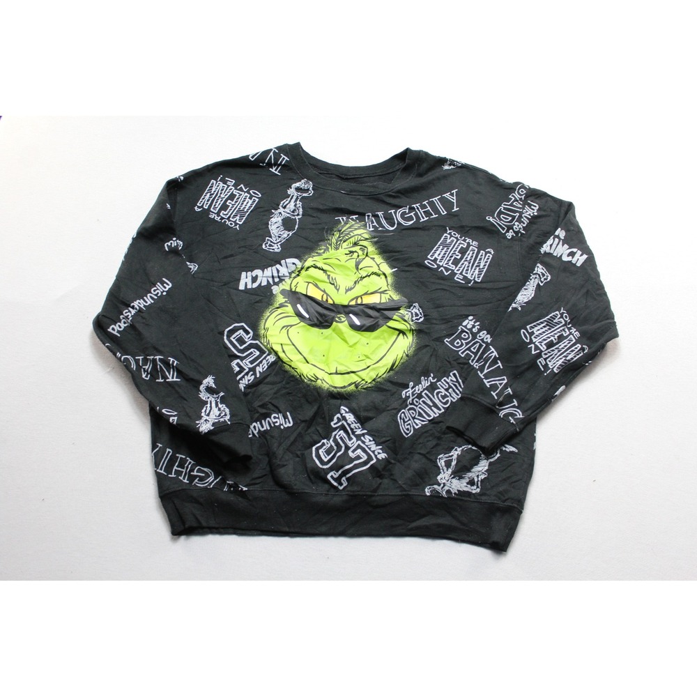 The Grinch Sweatshirt Women Double Extra Large Black Excellent All Over Print